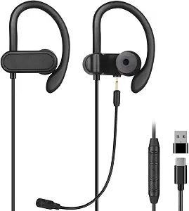 USB C & A Wired Earbuds with Boom Mic for Phone & PC, Ideal for Call & Work