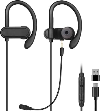 USB C & A Wired Earbuds with Boom Mic for Phone & PC, Ideal for Call & Work