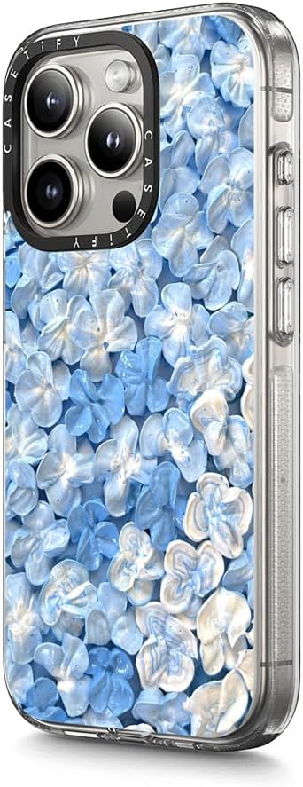 CASETiFY Clear iPhone 15 Pro Case [Not Yellowing / 6.6 ft. 3X Military Grade Drop Protection/Compatible with Magsafe] - Blue Hydrangea - Clear