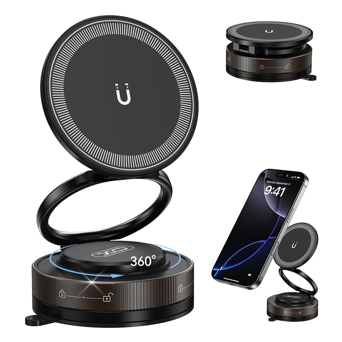 Nano Gel Car Phone Holder, 360°Rotation Adjustable Magnetic Cellphone Mount Foldable Car Phone Stand Strong Suction Phone Holders for Car/Makeup/Gym/Mirror,Fit for All Magsafe Smartphones
