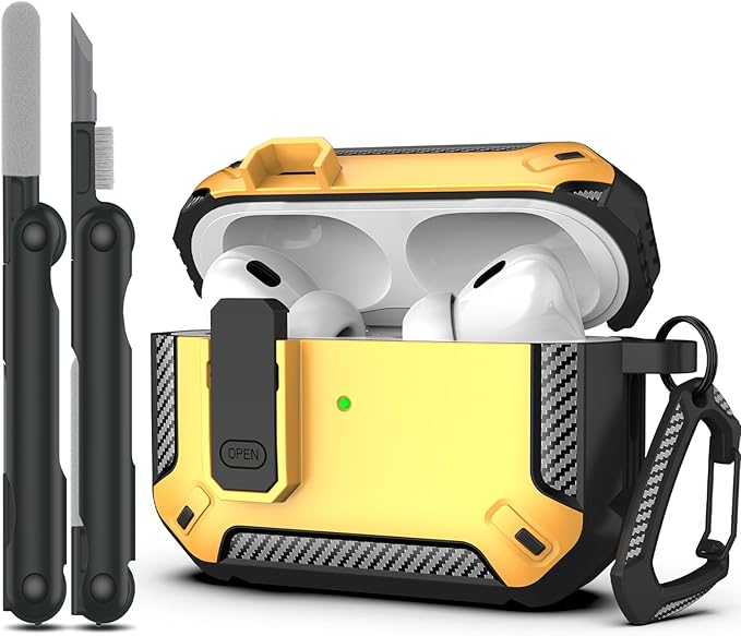 RFUNGUANGO for AirPods Pro 2 Case, Compatible with Airpods Pro Case 2nd / 1st Generation, Compatible with MagSafe, with Cleaning Kit and Keychain, Visible LED, Yellow