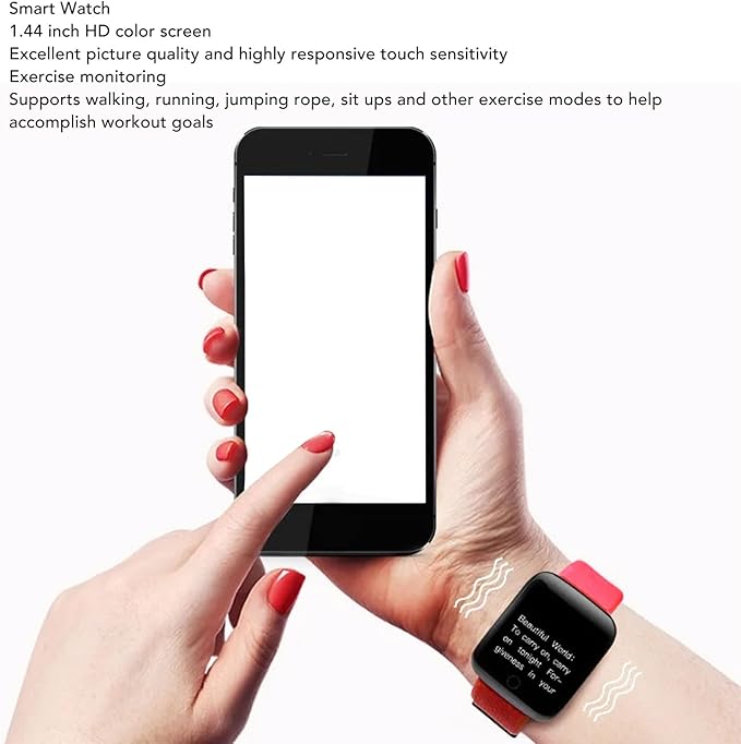 Yunseity Smart Watch, 1.44in HD Smartwatch for Men Women, Fitness Tracker with Sleep Monitoring, Multiple Sport Modes, Pedometer, Fitness Smart Bracelet for Android for iOS (Red)