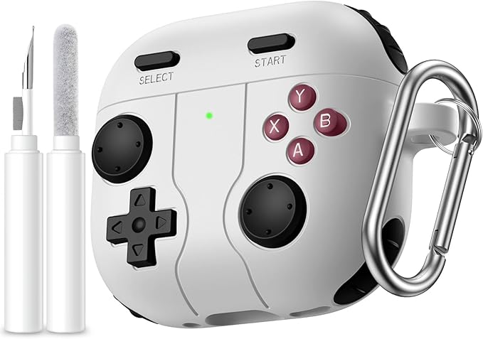 for AirPods 4 2024 Case Cover with Cleaner Kit, Keychain, Compatible with Apple Airpods 4 Case Cover, Cute Funny Game Console Shock-Proof Protective Silicone AirPod 4 Case Covers for Women Girl-Gray