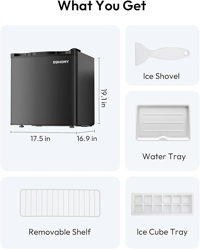 EUHOMY 1.7 Cu.Ft Mini Fridge with Freezer, Reversible Single Door Compact Refrigerator, Adjustable Thermostat, Energy Saving, Mini Fridge for Bedroom, Office, Dorm, Black