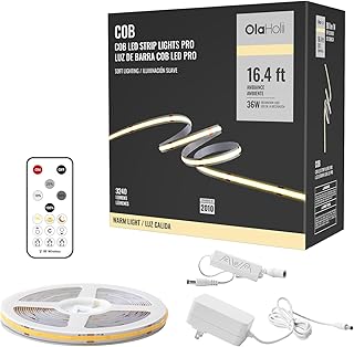 16.4ft COB LED Strip Light with Remote, 3000K Ra93+ Dimmable Bright Warm White Led COB Strip Light, White Led Strip Light for Mirror, Stair, Cabinet, Room - Image 1