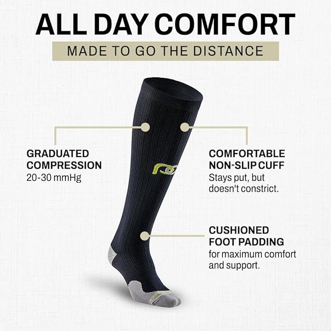 PRO Compression Running Marathon Socks - Calf-Length Travel and Sports Compression Socks for Foot and Ankle Support, Unisex