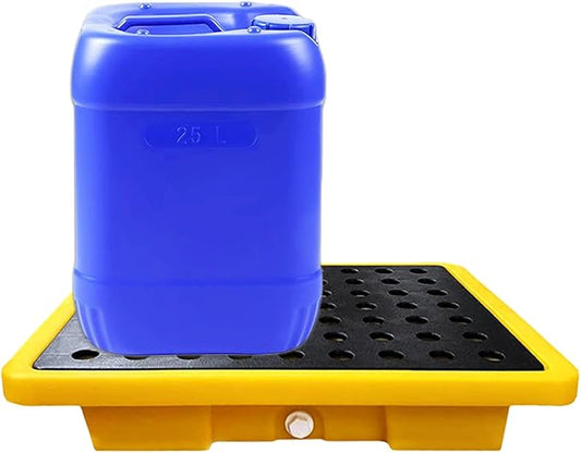 2.6 Gallons Oil Drum Spill Containment Tray, Modular Storage Polyethylen Palette with Drain 19.3"X14"X3.7", Detachable Leakproof Platform for Fill Station Garage