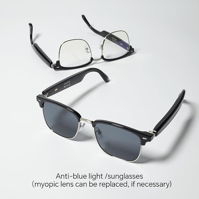 Bluetooth Smart Glasses with Camera, Real-Time Translation, Voice Assistant for Sports/Cycling/Running, Bone-Conduction Music Glasses (Sunglasses)