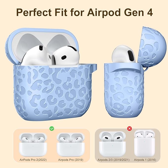 Leopard Engraved for AirPods 4 Case Cover 2024,Soft Silicone Protective Case Compatible with Apple AirPods 4th Generation Case for Women,Cute AirPod 4 Case Accessories with Keychain,Lalic
