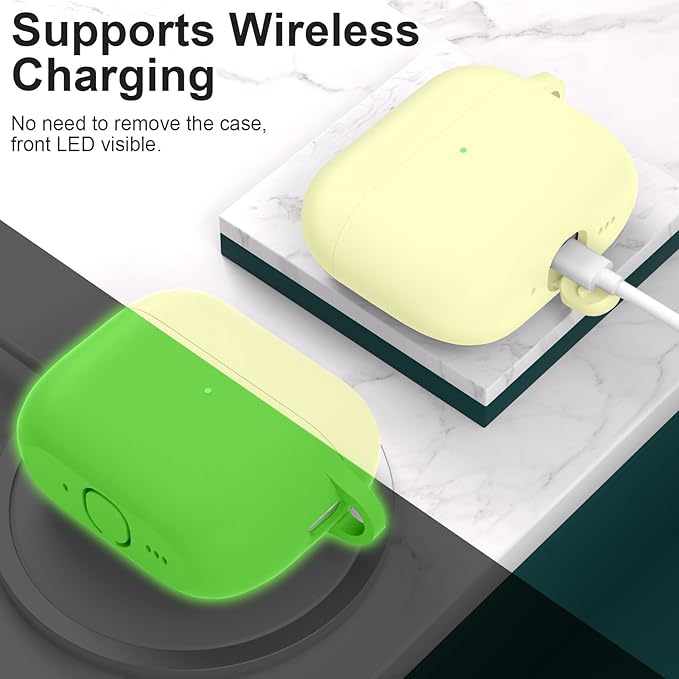 ATUAT for AirPods Pro 3 Case Cover with Cleaner, Protective Soft Silicone Skin with Keychain for Women Men for Apple AirPods Pro 3rd Generation Case(2025), Front LED Visible, Fluorescent Green