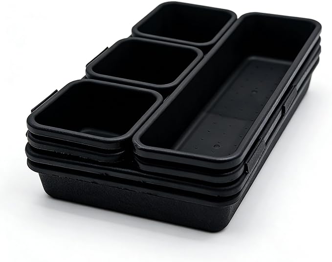 U-KIME Desktop Storage Box ,Tabletop Clutter Organizers For Cosmetics, Stationery, Kitchen Utensils, Office Supplies & Small Items(Black / 8-Piece set)