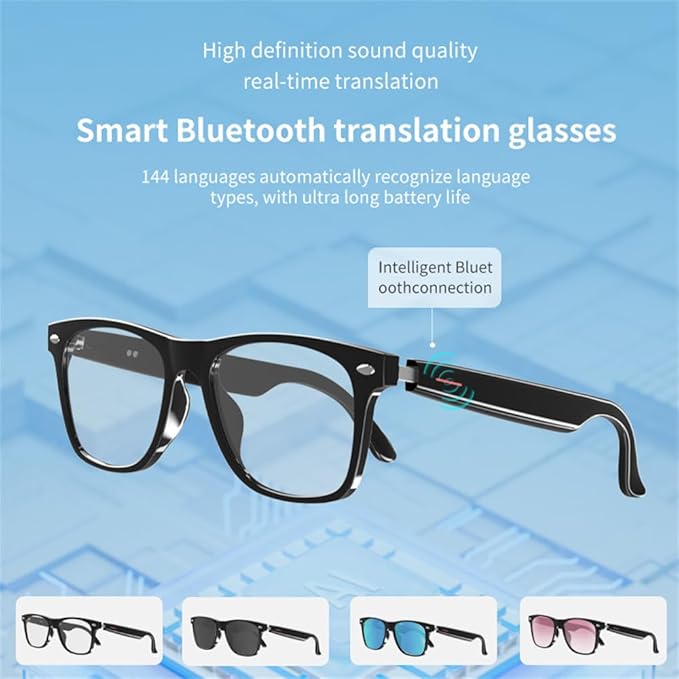 IVY AI Smart Glasses - Glesses Lens Kits (Blue Light Blocking & Sunglasses & Pink & Blue) for Office Outdoor Sports Drive - Smart Bluetooth Audio Glasses for Men & Women - Black Frame