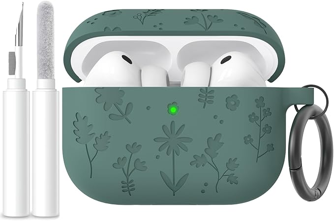 AhaStyle AirPods Pro 3 Case Cover (2025) Flower Engraved Cute Silicone AirPods Pro 3rd Generation Case Full Body Shockproof Cover Skin for Apple AirPods Pro 3rd Gen with Cleaning Kit for Women Girls