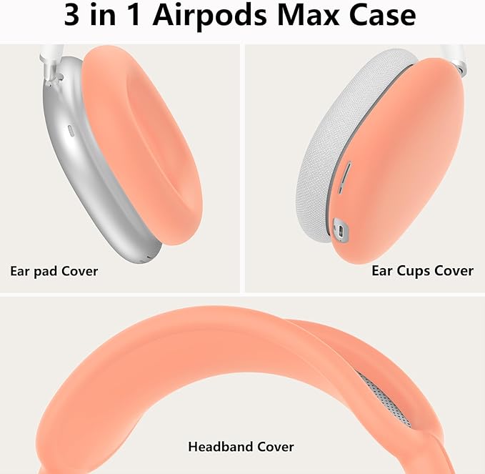 Silicone Case Cover for AirPods Max Headphones, Ear Pad Case Covers/Ear Cups Covers/Headband Cover for AirPods Max (USB-C/Lightning)(2024/2020), Soft Silicone Accessories for Apple AirPod Max, Salmon
