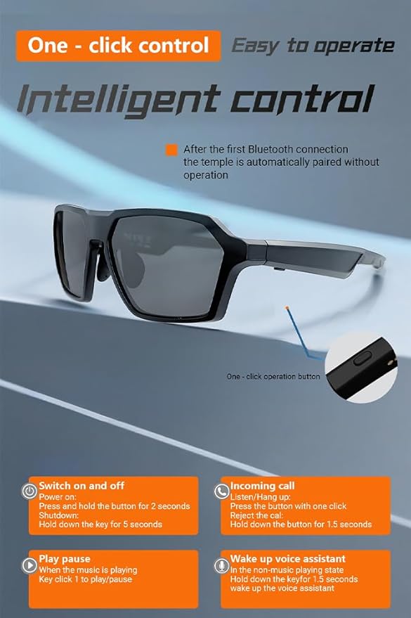QY-Pro5 Smart Bluetooth Cycling Glasses - HIFI Sound, AI Translation, UV400 Lenses, 6H Playtime for Outdoor Sports (Riding/Skiing/Fishing)-Grey Lenses