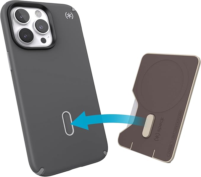 Speck iPhone Wallet MagSafe Accessory - Removable ClickLock No-Slip Interlock - Holds 1-3 Cards - Soft Touch Finish, Scratch Resistant Card Holder Built for MagSafe - Pale Oak/Dark Umber