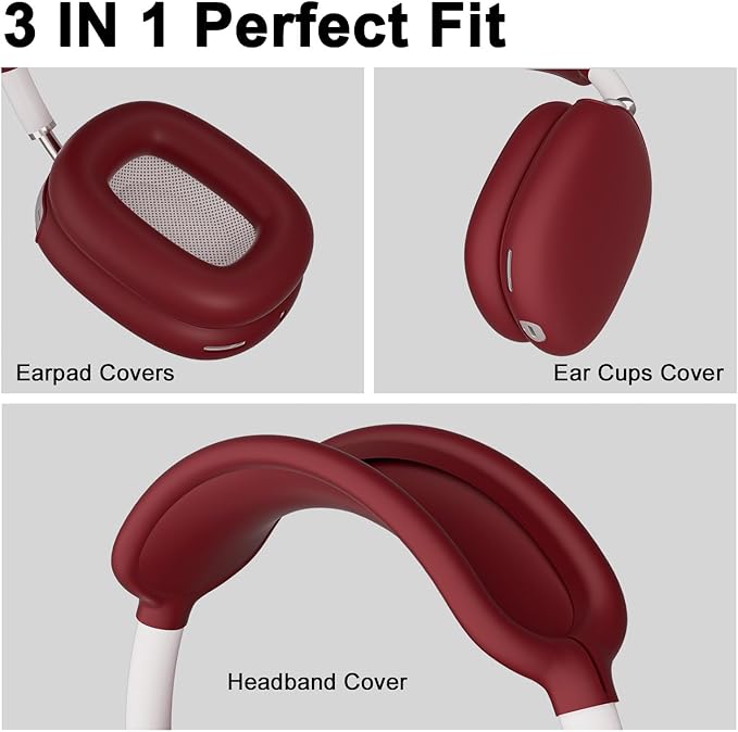 ATUAT for AirPods Max Headphones Case, Protective Silicone Case Cover Skin Accessories Anti-Scratch for Women Men for Apple AirPods Max 2024/2020 (USB-C/Lightning), Burgundy
