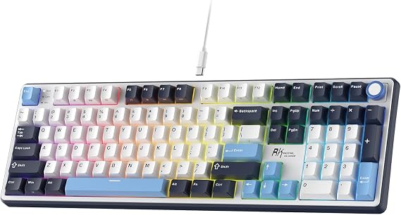 RK ROYAL KLUDGE X104 Wired Full Size Mechanical Gaming Keyboard, Metal Knob