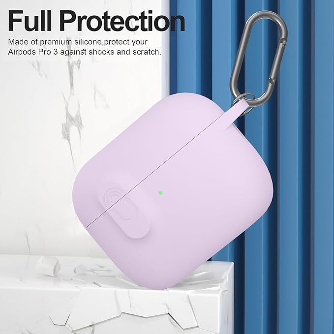 ATUAT for AirPods Pro 3 Case with Magnetic Lid Lock, Protective Soft Silicone Cover with Keychain Cleaner Kit for Women Men for Apple AirPods Pro 3rd Generation(2025), Front LED Visible, Lavender