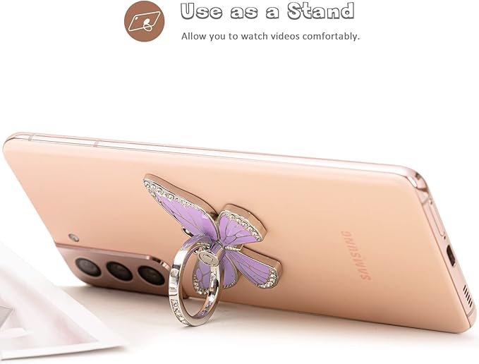 Butterfly Cell Phone Ring Grip Holder, 360 Degrees Rotation Phone Ring Grip Stand, Metal Finger Kickstand Compatible with iPhone, Samsung Galaxy, Android Phone