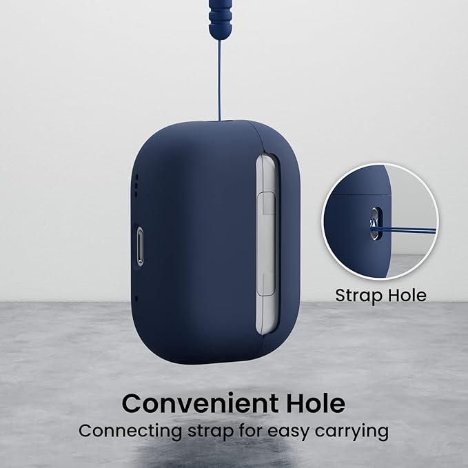 ORNARTO Compatible with AirPods Pro 2 Case 2022, Full Protective Hybrid Silicone for AirPods Pro 2nd Generation Case, Front LED Visible Skin Cover-Dark Blue