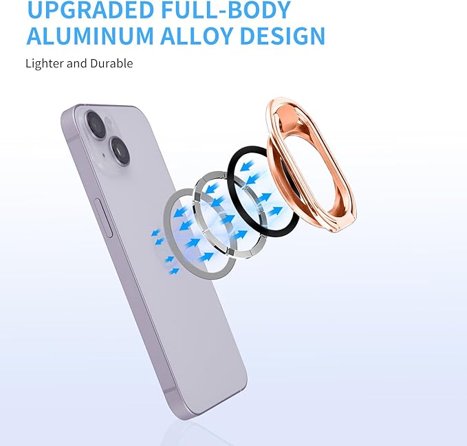 Magnetic Phone Ring Holder Stand for MagSafe Adjustable Phone Finger Grip Removable Ring Kickstand MagSafe Accessories for iPhone16/15/14/13/12 Rose Gold