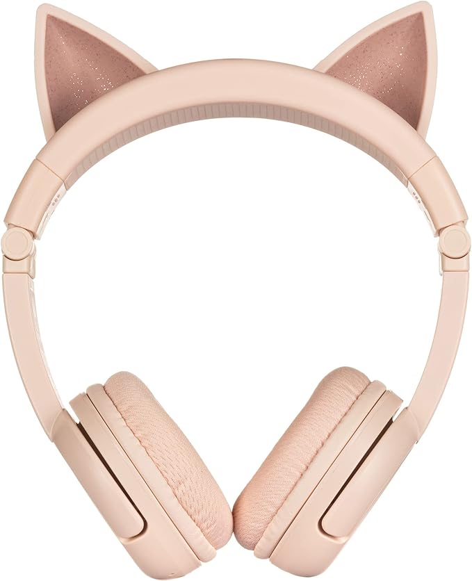 BuddyPhones PlayEars Plus | Cat Ear Foldable Bluetooth Kids Headphones + Microphone, Works Wired or Wireless - SafeAudio Volume-Limiting for iPhone/iPad/Tablet/PC and More