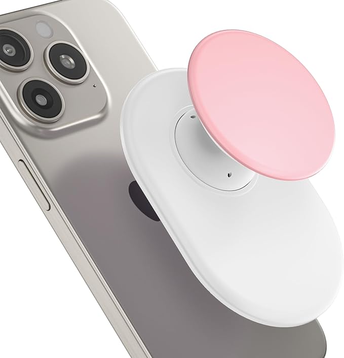 AUROX for MagSafe Phone Grip, Magnetic Phone Grips, Expandable Collapsible Mobile Phone Grip Stand Holder with Kickstand for Magsafe Stand Compatible with iPhone 17 16 15 14 13 12 Series, White & Pink