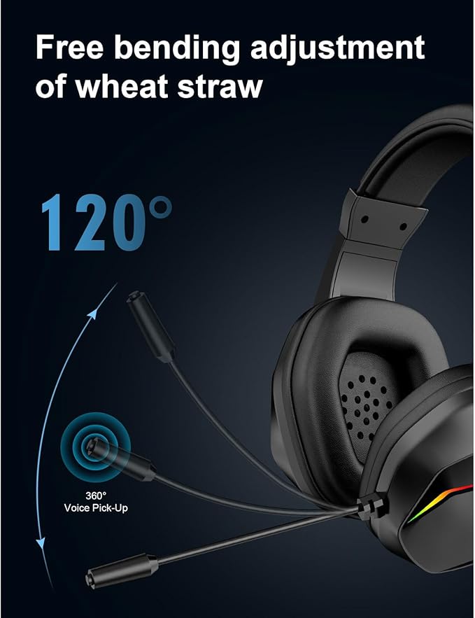 ciciglow USB Wired Gaming Headset, 7.1 Surround Sound, Computer Headset with Noise Cancelling Mic, 40mm Driver, Memory Foam Cushion, RGB Lights, Wired Headphones for PC, Laptop (Black)