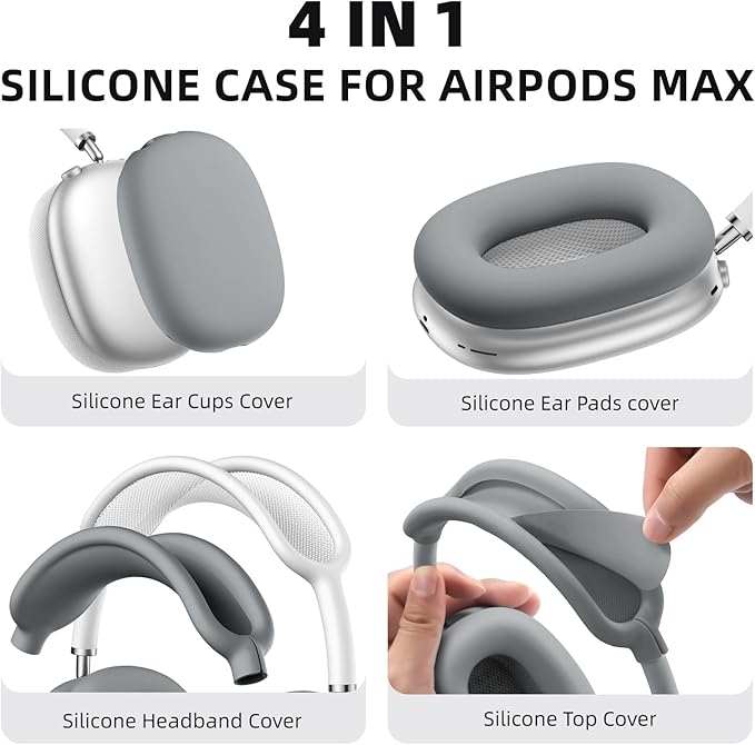 Lerobo Silicone Case Cover for AirPods Max, Anti-Scratch Ear Pad Case Cover/Ear Cups Cover/Headband Cover for AirPods Max 2024/2020 Headphones, Soft Silicone Skin Protector(Gray)