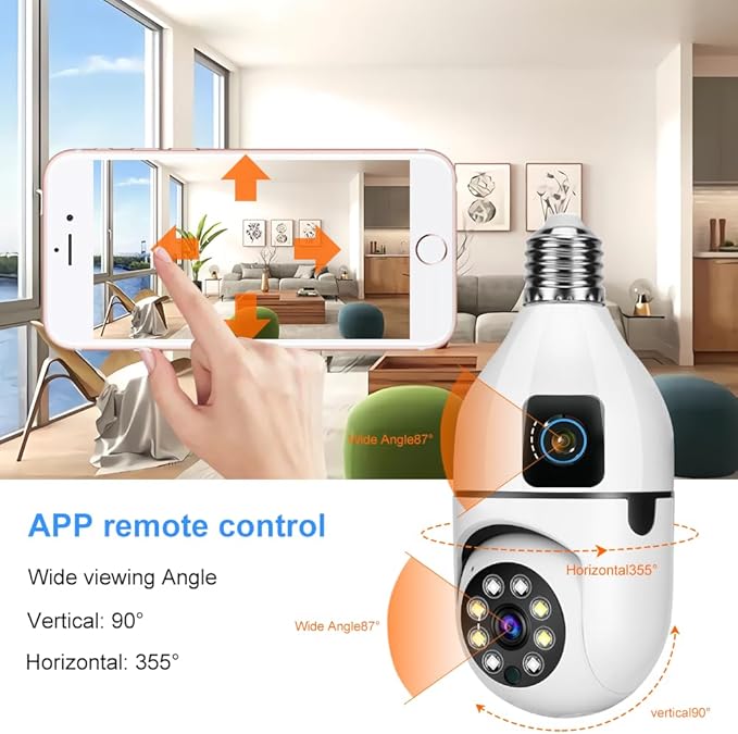 6MP Dual-Lens Light Bulb Security Camera, TUYA Indoor 360° Pan/Tilt WiFi Cam with Auto Tracking, Color Night Vision, Motion Alerts, 2-Way Audio, Pet/Baby Monitor, E27 Socket