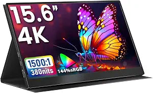 Upperizon Portable Monitor 15.6 inch 4K UHD 3840X2160 144% sRGB 60Hz HDR HDMI USB-C Travel Monitor for Laptop MacBook PC Surface PS5 Xbox, External Display with Full Cover & Speakers, VESA Compatible
