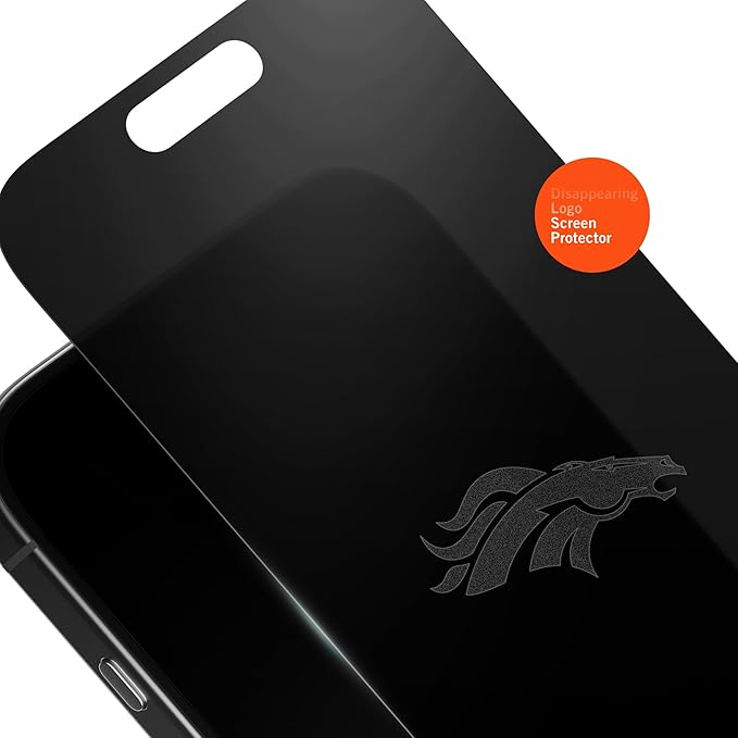 NFL Denver Broncos Privacy Screen Protector for iPhone 14 Pro with Disappearing Logo - Scratch-Resistant and Easy-to-Install Screen Protectors (Includes Installation Tray)