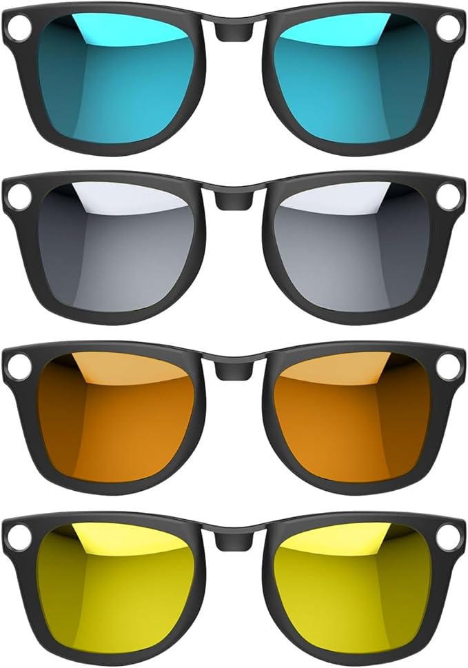 4PCS Polarized Clip for Ray-Ban Meta Wayfarer & Gen 2 (RW4006/RW4012,M Size,50-22), Discoloration Clip for Meta Wayfarer UV Protection, Smart Glasses Color Changing Clip Set, Blue+Silver+Orange+Yellow