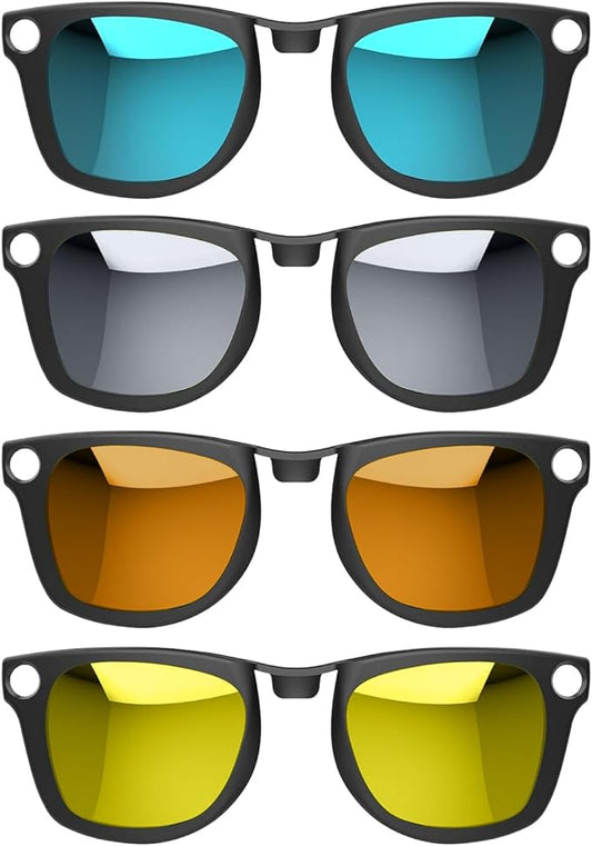 4PCS Polarized Clip for Ray-Ban Meta Wayfarer & Gen 2 (RW4006/RW4012,M Size,50-22), Discoloration Clip for Meta Wayfarer UV Protection, Smart Glasses Color Changing Clip Set, Blue+Silver+Orange+Yellow