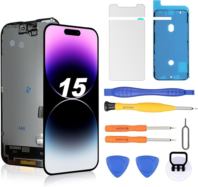 NB+ Screen Replacement for iPhone 15 6.1 Inch LCD Retina FHD Display COF Touch Screen Digitizer with Repair Tool Kits, Waterproof Tape, Screen Protector