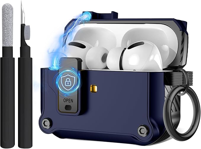 Maxjoy for Airpods Pro 3 Generation Case(2025), Secure Lock Clip Full Body Shockproof Hard Shell Protective Apple for Airpods Pro 3 Case Cover with Keychain Cleaner Kit for Men Women,Blue