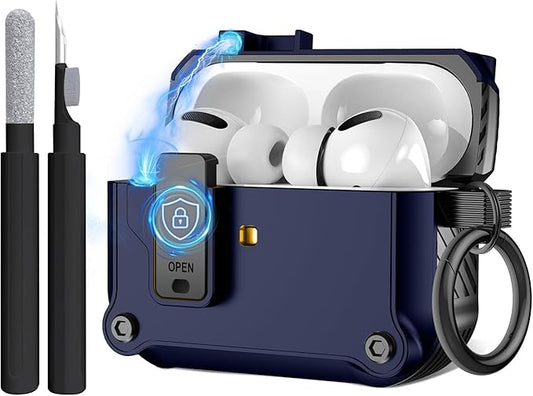 Maxjoy for Airpods Pro 3 Generation Case(2025), Secure Lock Clip Full Body Shockproof Hard Shell Protective Apple for Airpods Pro 3 Case Cover with Keychain Cleaner Kit for Men Women,Blue