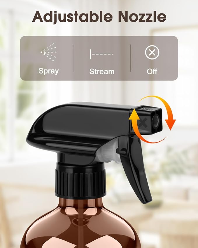 Glass Spray Bottle with Silicone Sleeve Protection, Amber Glass Spray Bottle Set for Window Cleaner Aromatherapy Facial Hydration Watering Flowers Hair Care 2 Pack/16 oz (Brown, 16 oz)