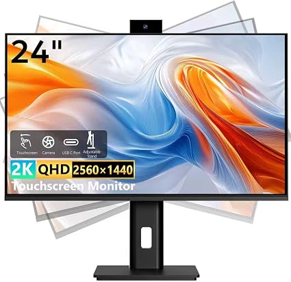Touchscreen Monitor 24 Inch with Webcam Full HD 2560x1440P @100Hz 10-Point Multi Touch Screen PC Monitor, HDMI VGA USB Port, Built-in Speakers