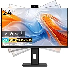 Touchscreen Monitor 24 Inch with Webcam Full HD 2560x1440P @100Hz 10-Point Multi Touch Screen PC Monitor, HDMI VGA USB Port, Built-in Speakers - Image 1