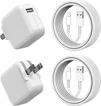 iPad Charger iPhone Charger, 2-Pack 【Apple MFi Certified】 12W Charge iPad Foldable Portable Travel Plug with 3.3FT Lightning Cable Compatible with iPhone, iPad, iPad mini 1/2/3/4/5, iPad Air 1/2/3