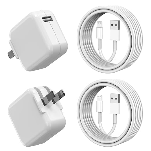 iPad Charger iPhone Charger, 2-Pack 【Apple MFi Certified】 12W Charge iPad Foldable Portable Travel Plug with 3.3FT Lightning Cable Compatible with iPhone, iPad, iPad mini 1/2/3/4/5, iPad Air 1/2/3