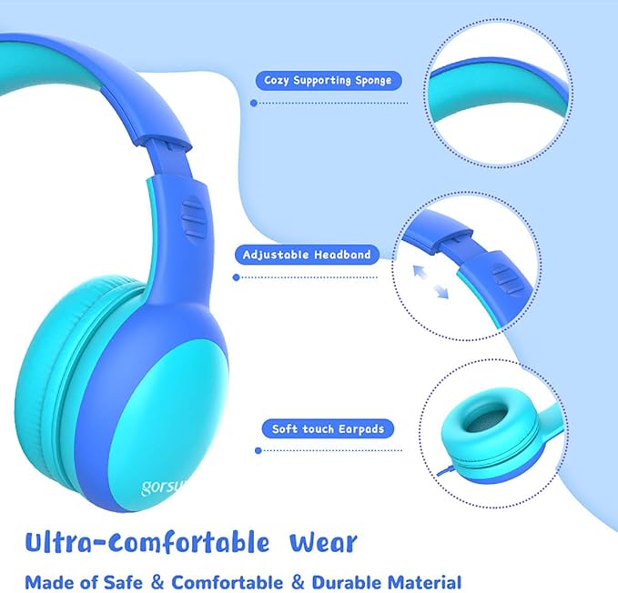 gorsun Kids Headphones with Limited Volume, Cat Ear Toddler Headphones, Wired Headphone Over Ear for Boys and Girls,Stereo Sound Foldable 3.5mm Headset for Children