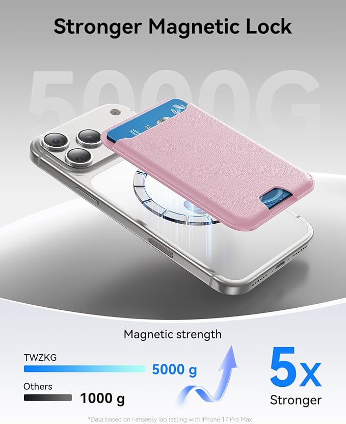 for MagSafe Wallet, 3 Cards Holder, Slim Magnetic Phone Wallet for iPhone 17/16/15/14/13/12 Pro Max Plus Air Series,RFID Blocking Vegan Leather,Pink