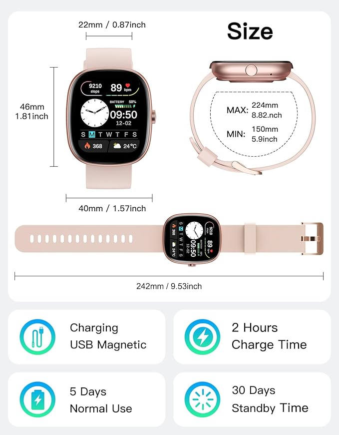 Fitness Trackers for Women with Bluetooth Call 24/7 Heart Rate & Blood Oxygen Monitor Sleep Tracker, Steps Counter Stopwatch/Timer/Alarm Clock, Waterproof Pedometer Watch for Walking Running Pink