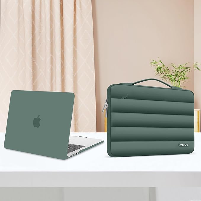 MOSISO Compatible with MacBook Air 13 inch Case M5 2026 M4 2025 M3 M2 2024-2022 A3449 A3240 A3113 A2681, Hard Case&Puffy Bag&Keyboard Cover&Webcam Cover&ScreenFilm for MacBook Air 13.6, Emerald Green