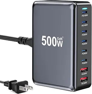 500W USB C Charger Block, 8-Port USB Charging Station with Dual 100W PD