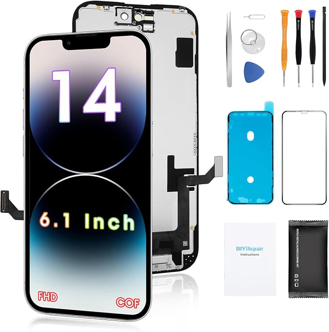 for iPhone 14 Screen Replacement 6.1', 3D Touch Display Full Repair kit, Digitizer Assembly with Tools Set, Tempered Glass, Instruction