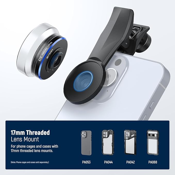 NEEWER 10X Macro Lens with 17mm Thread Clip and Detachable Diffuser Hood, Also for 17mm Threaded Phone Cage/Case/Clamp/Backplate, LS-28 PRO